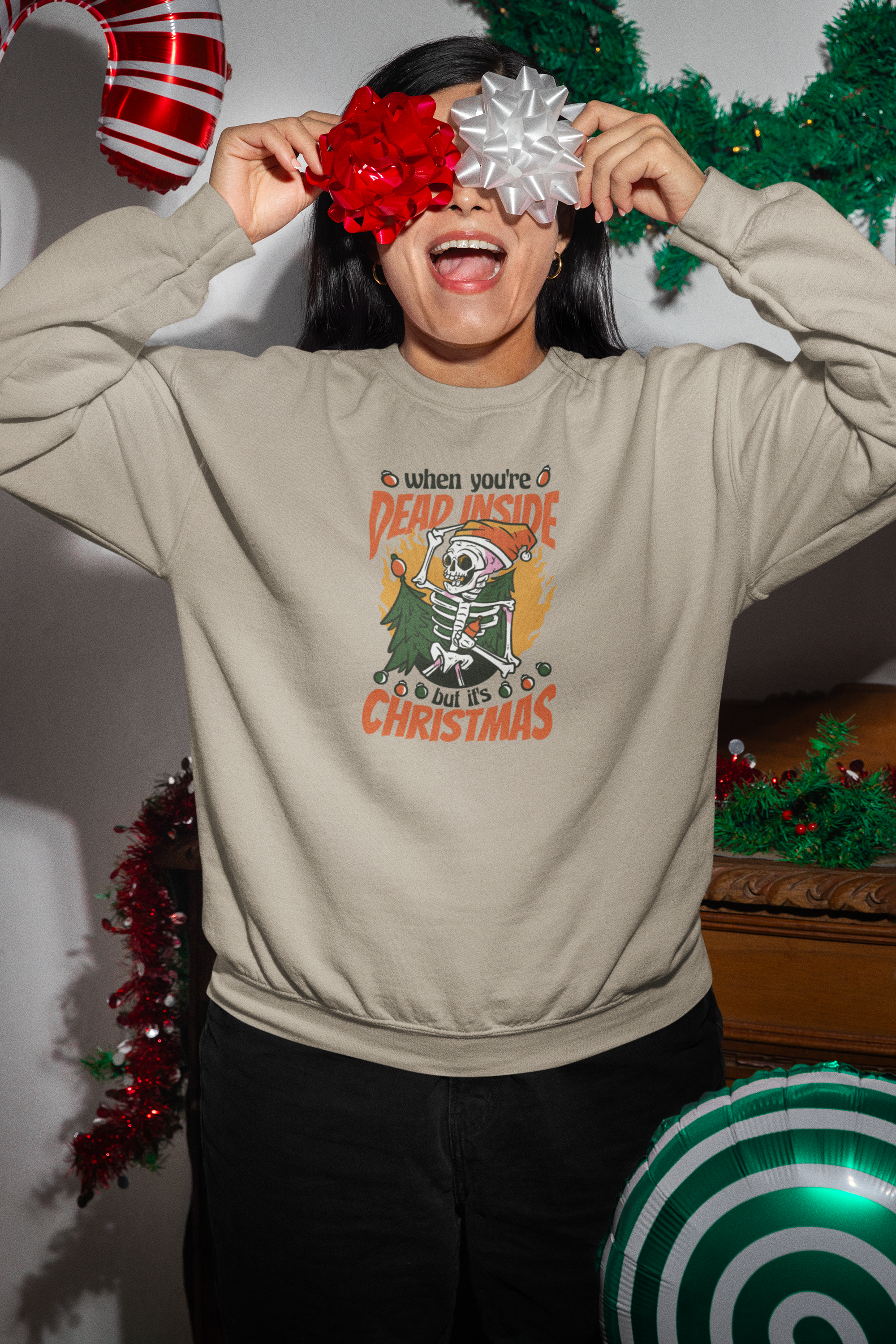 Dead Inside but It's Christmas – Funny Skeleton Holiday Sweatshirt