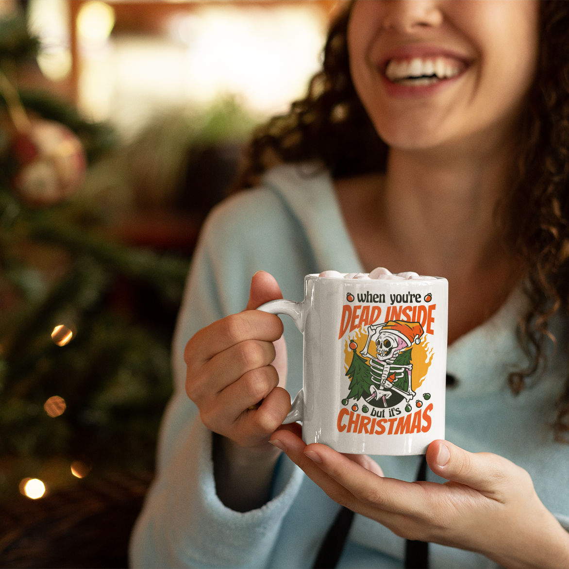 Dead Inside but It’s Christmas – Funny Skeleton Holiday Mug 11oz