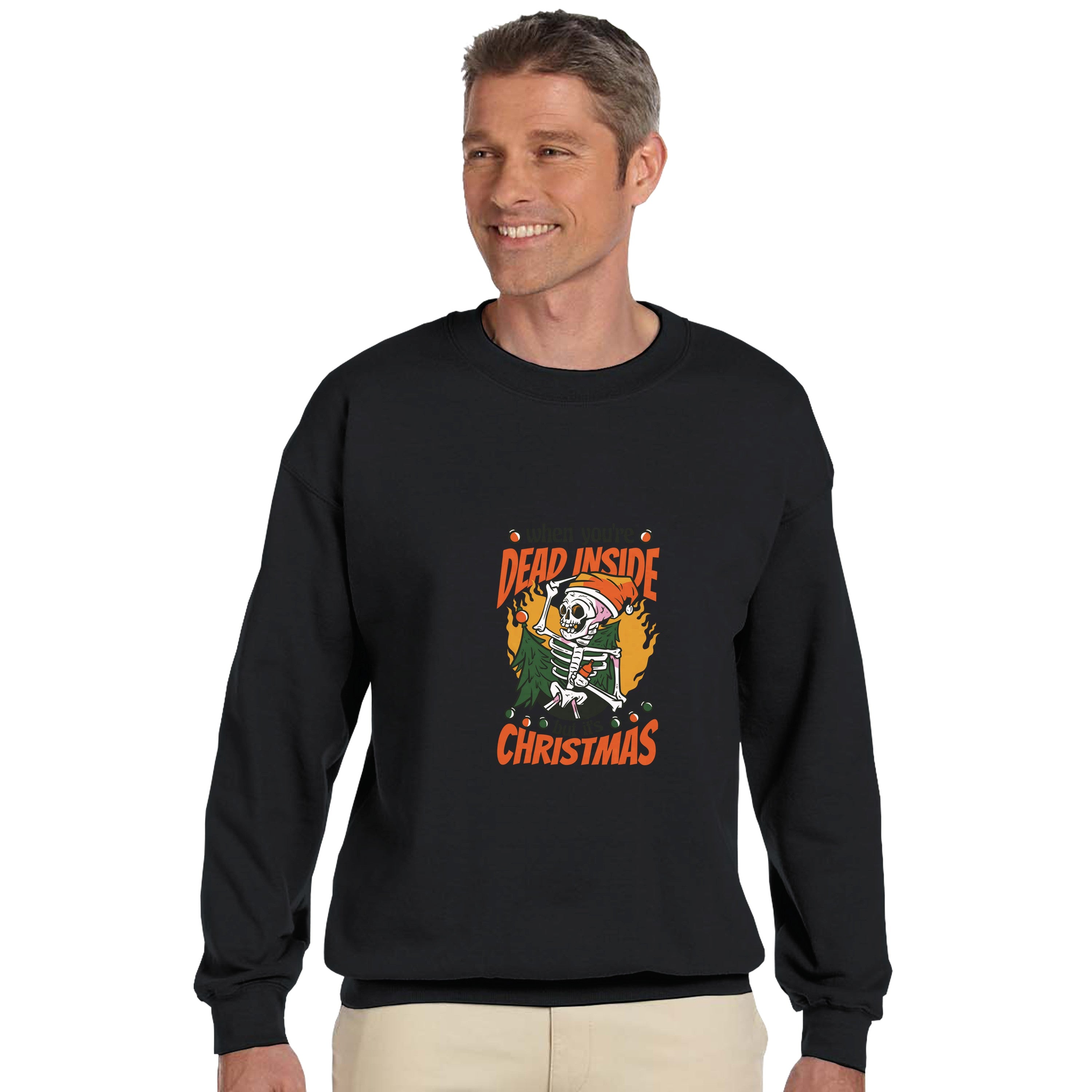 Dead Inside but It's Christmas – Funny Skeleton Holiday Sweatshirt | Gildan 18000
