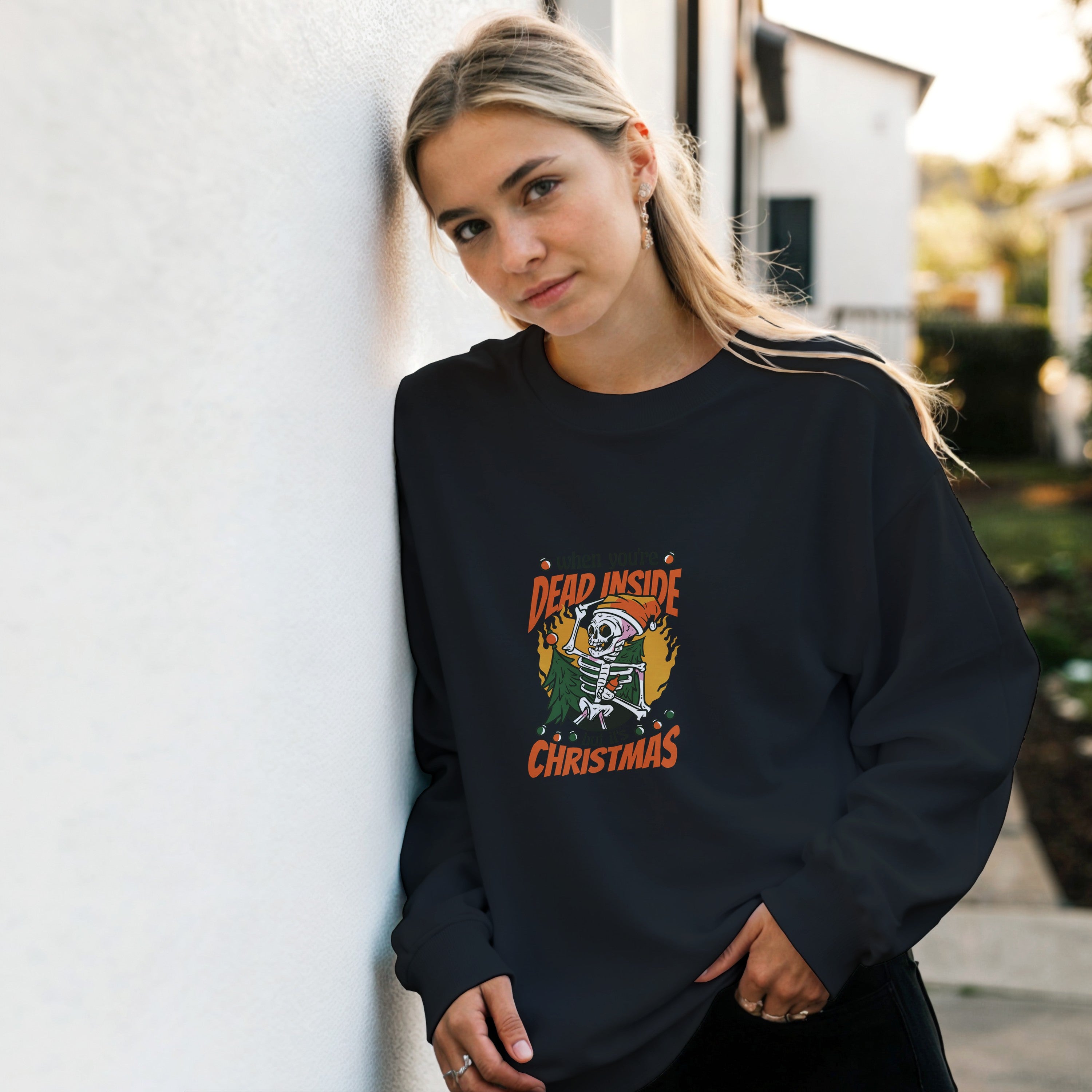 Dead Inside but It's Christmas – Funny Skeleton Holiday Sweatshirt | Gildan 18000