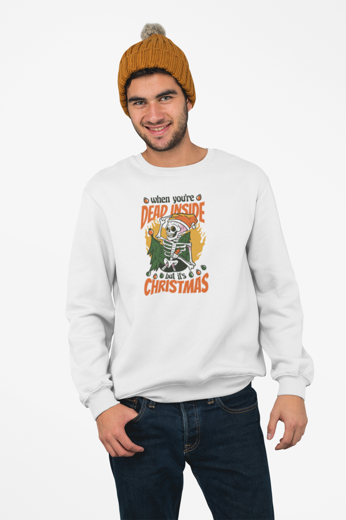 Dead Inside but It's Christmas – Funny Skeleton Holiday Sweatshirt